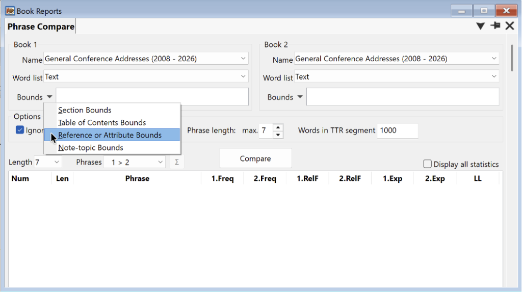 Add attribute bounds in the WordCruncher Phrase Compare report.