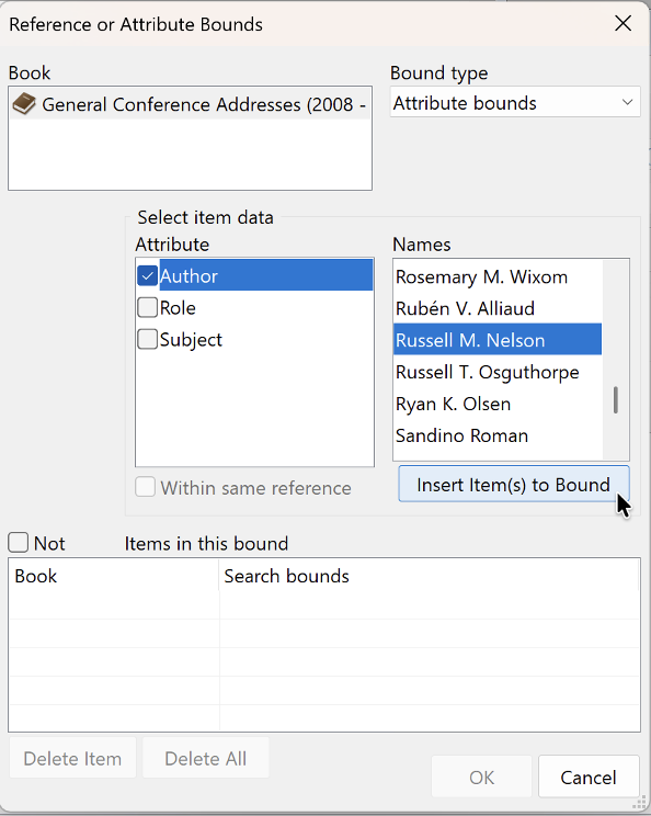 Attribute bounds window