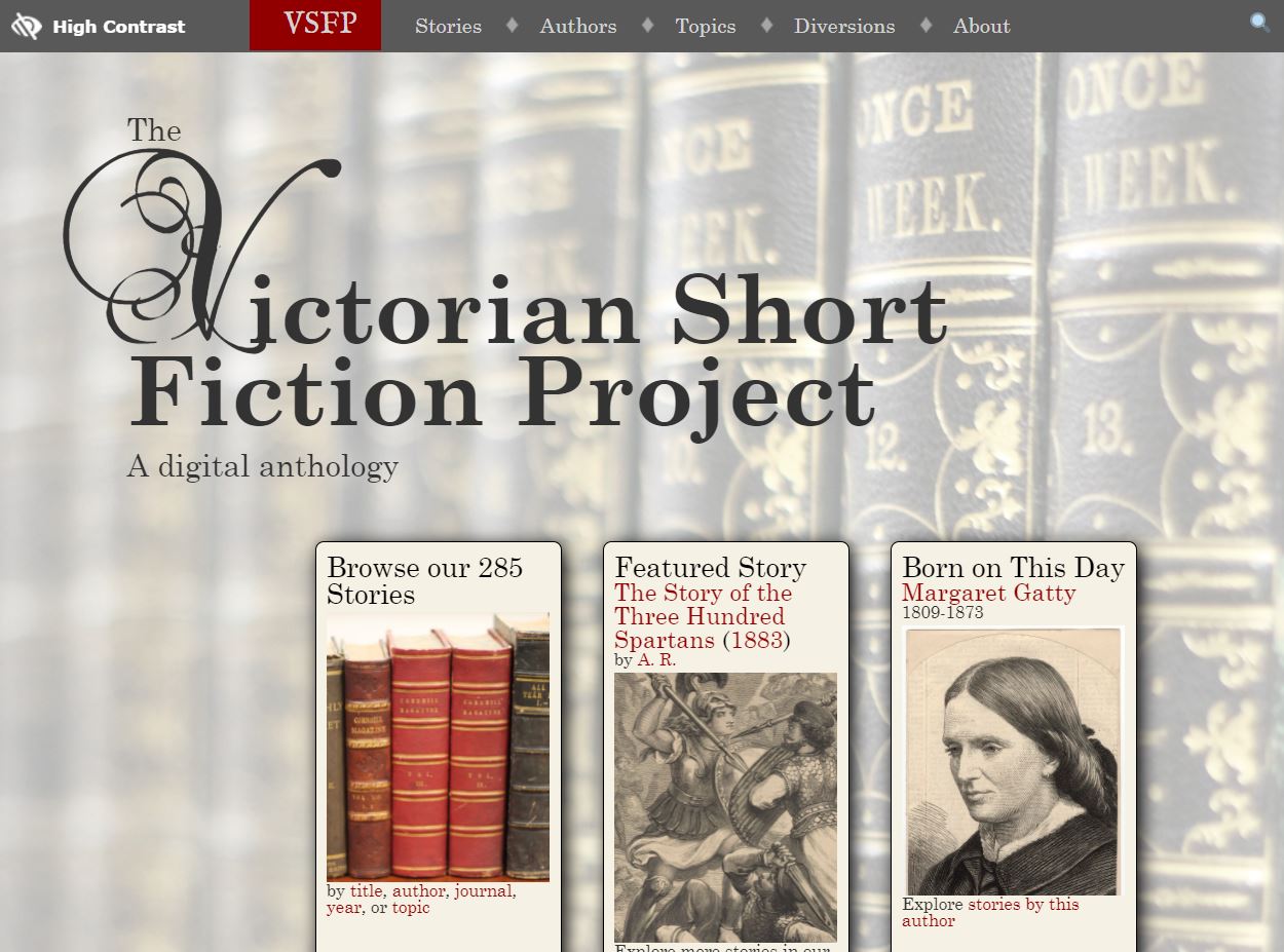screen shot of the Victorian Short Fiction Project website